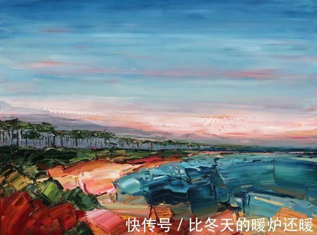 颜料@女画家用刮刀刮出震撼的风景,一量2厘米厚,网友:心疼颜料