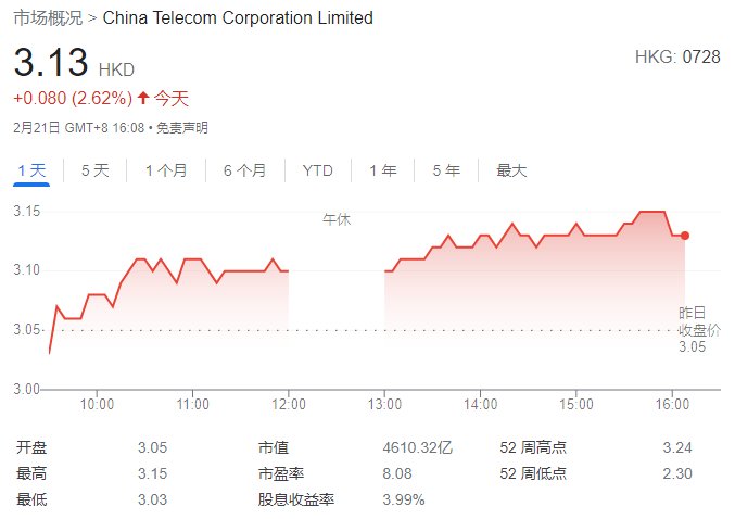 万户|中国电信 1 月移动用户数净增 307 万户，5G 用户数净增 826 万户