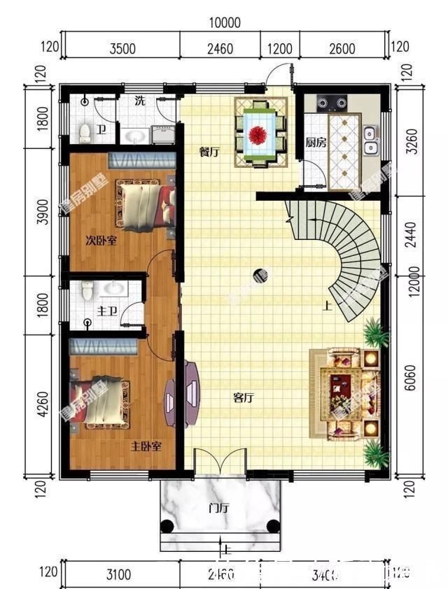 平面图|3栋面宽10米的自建房,都用到弧形楼梯,乡村生活也会让人羡慕