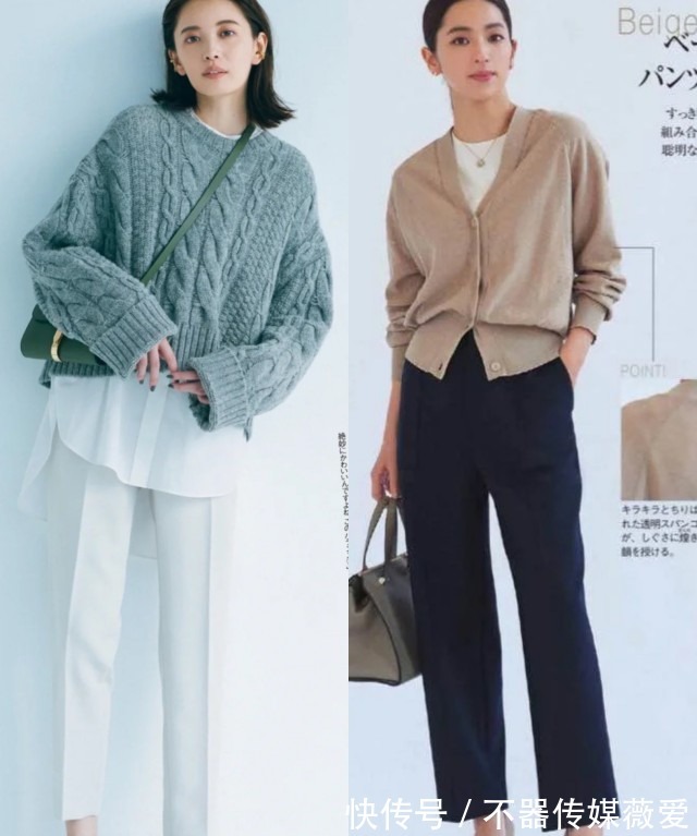 裤装|穿针织衫不一定要配裙子，这几种“裤装搭配”洋气显瘦，也很好看