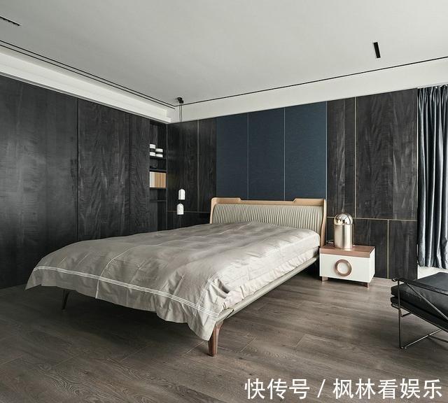三色|129平现代时尚轻奢空间,黑白灰3色低调沉稳,地砖打造水墨画风格