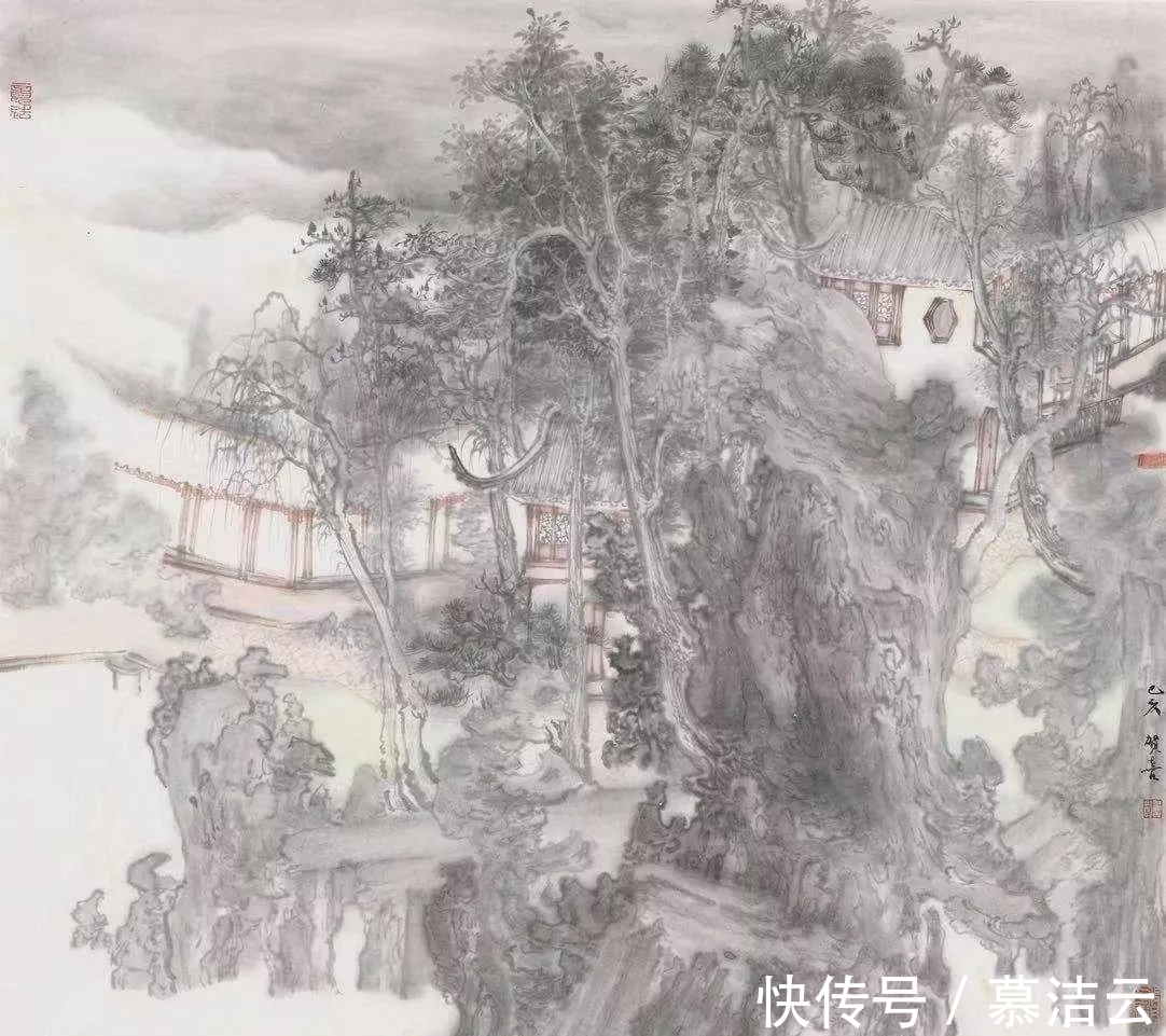 中国艺术$贺喜水墨山水画，以传统的笔墨现代的构成，奏出超脱尘世间的梵音