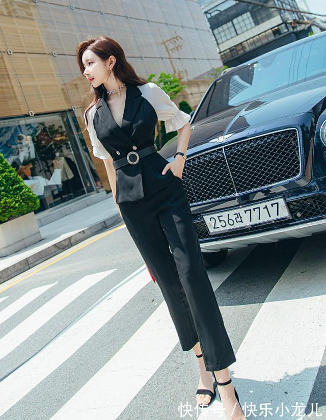 时尚|时尚气质的小西装搭配休闲直筒的小脚九分裤，穿出时尚气质