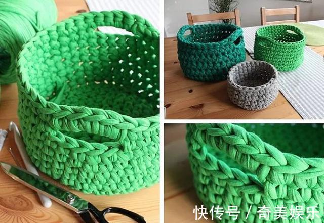 旧衣服剪几刀,制作布条线,拿来钩编收纳盒,非常实用!附教程