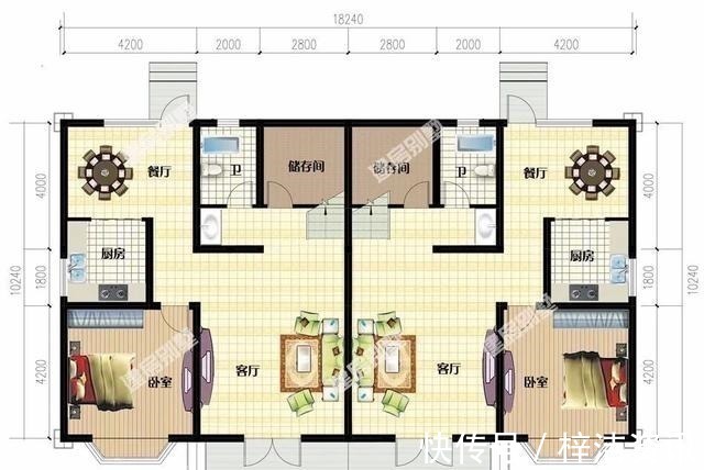 双拼别墅|宽18米左右,两层农村双拼别墅,简单户型更适合老家建!