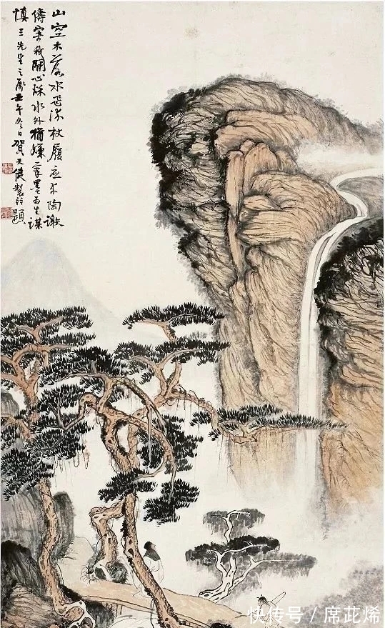 青绿山水#老画家的画|贺天健山水画