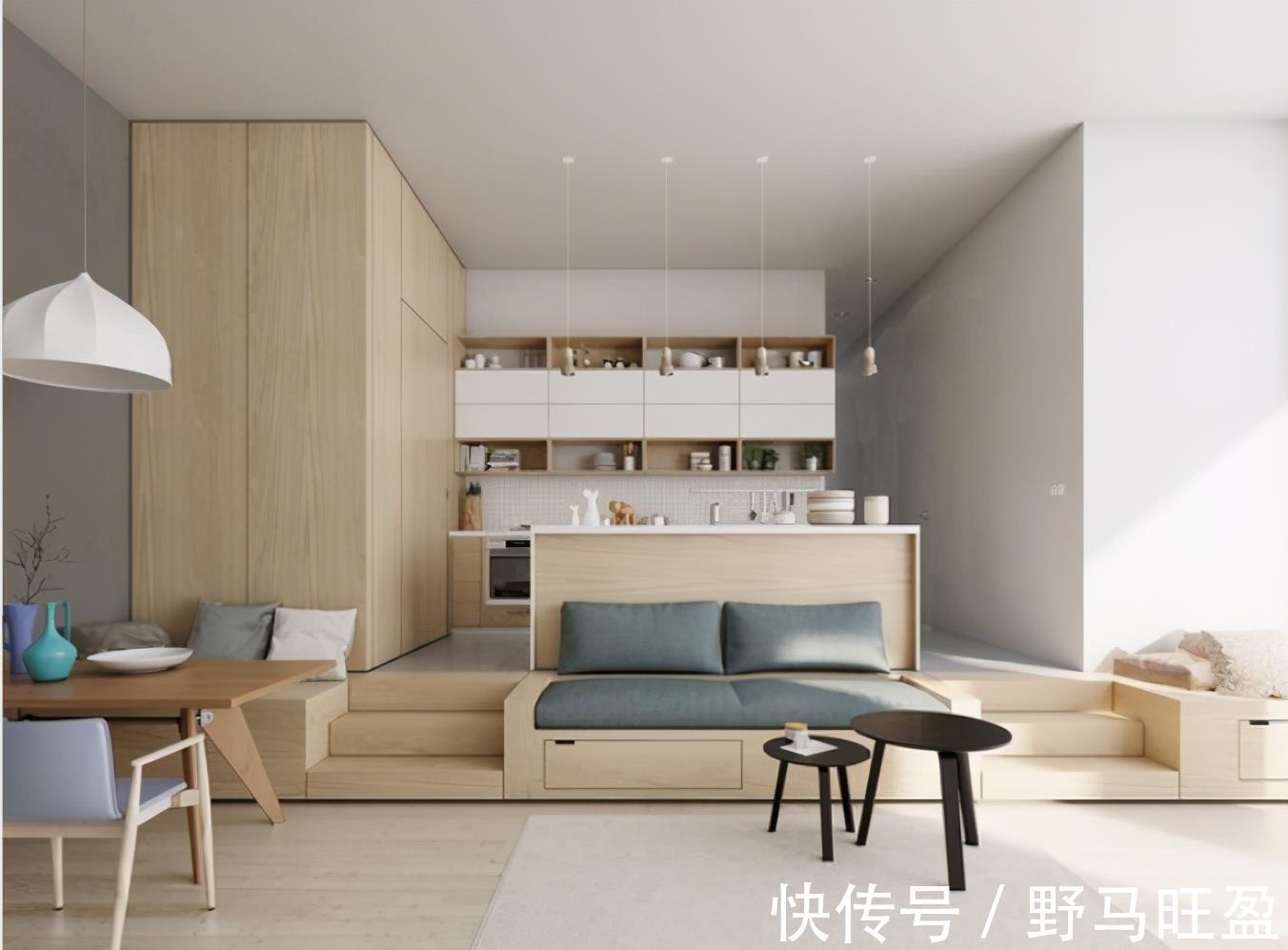 抬高地面30公分,上方厨房下方客餐厅,一个