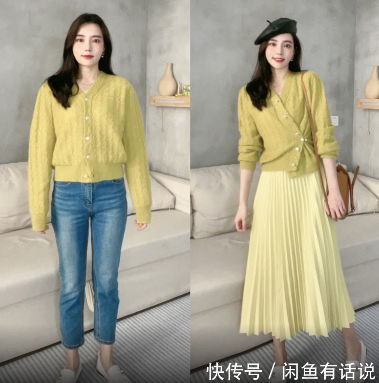 效果|30岁博主亲身示范,同件针织开衫搭出2种效果,阿姨和姐姐的区别