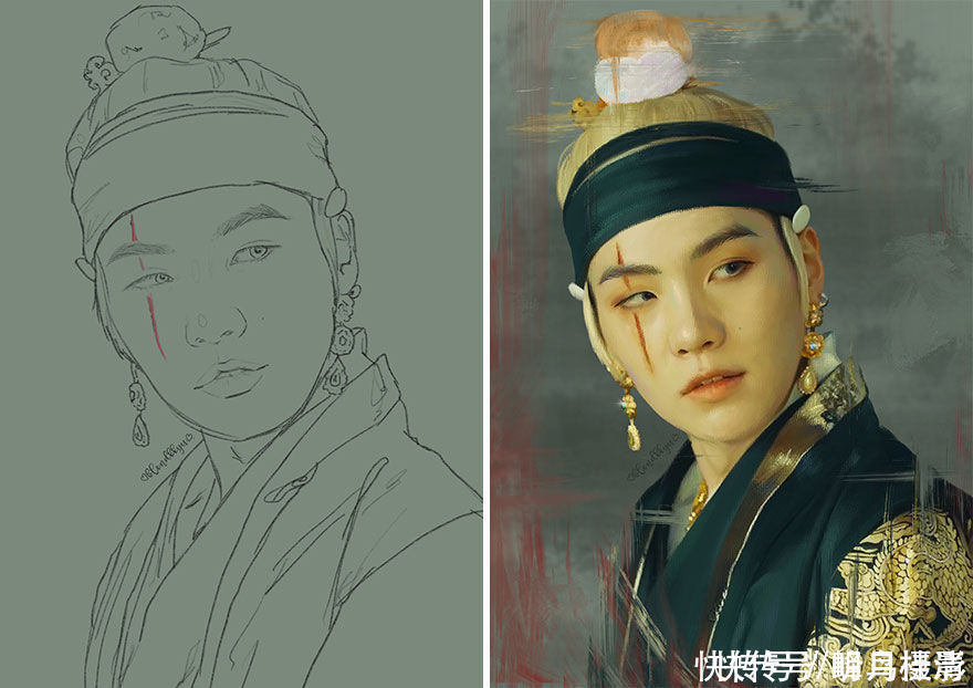 初稿|27个初稿与成品对比照,前后差距太大,网友:这是同一副画吗