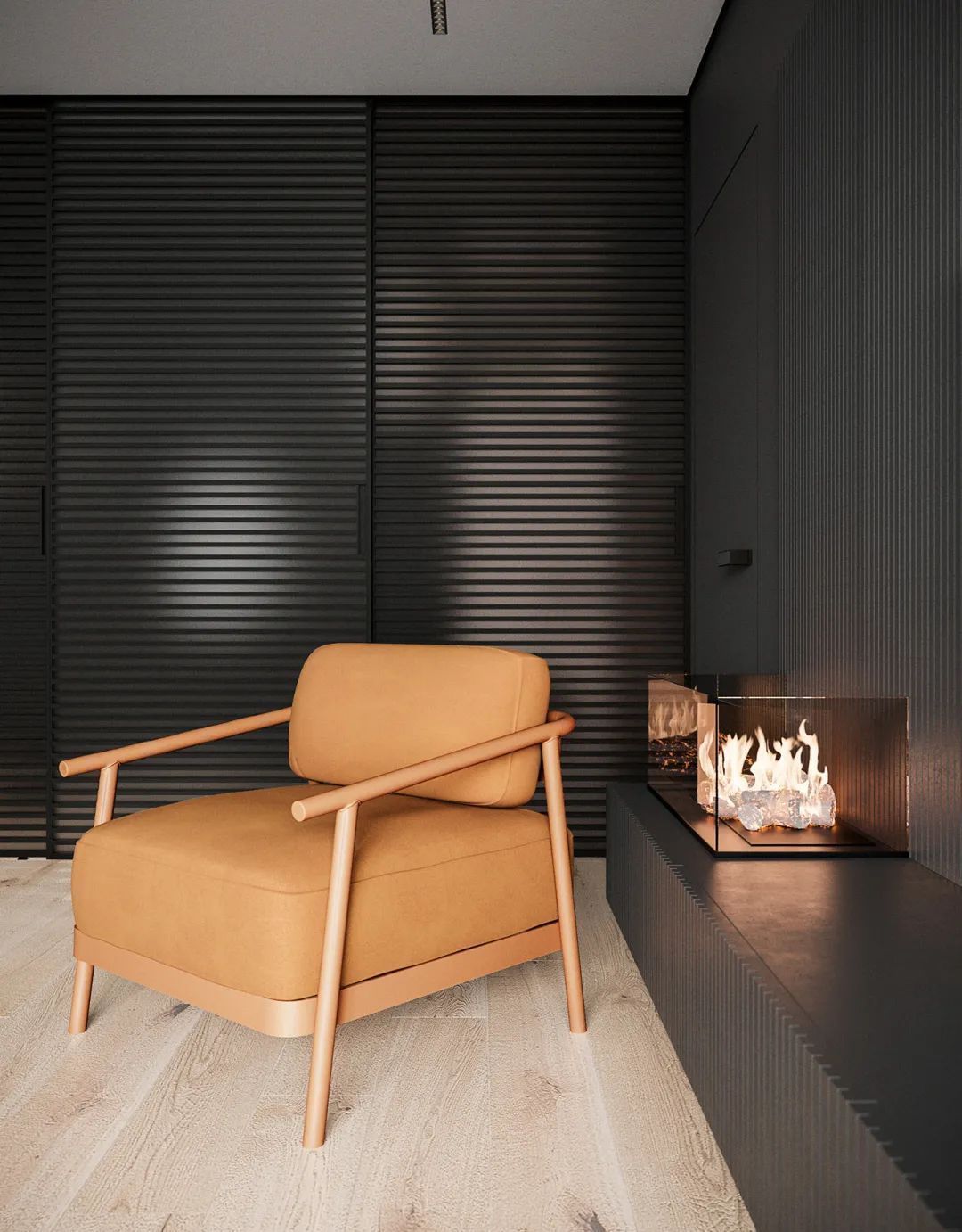 休闲椅|70㎡现代简约,沉稳高级灰,以橙色点缀,营造安静优雅的美