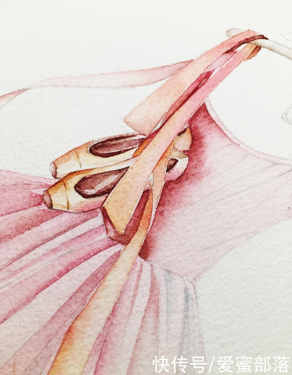 皱褶|好看又适合新手练习的水彩作品,粉色舞裙