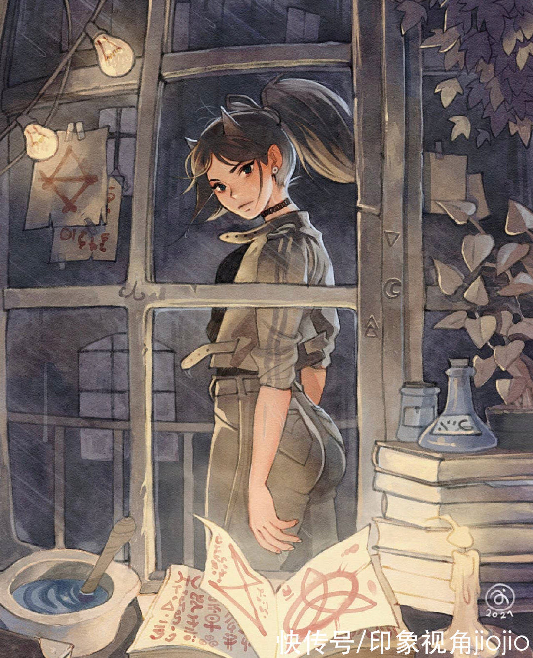 日常插画#复古风的女巫日常插画作品,猫咪灵魂陪伴设定太有爱了