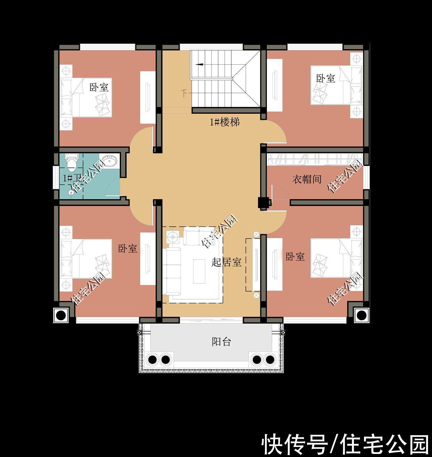 卧室|8月份就盖这栋房子吧，12×12米的尺寸方方正正，6间卧室舒适大气