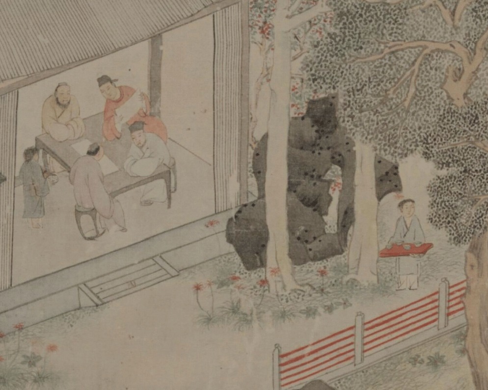 构图&『名画记』文徵明《东园图卷》,构图精巧,雅润秀莹