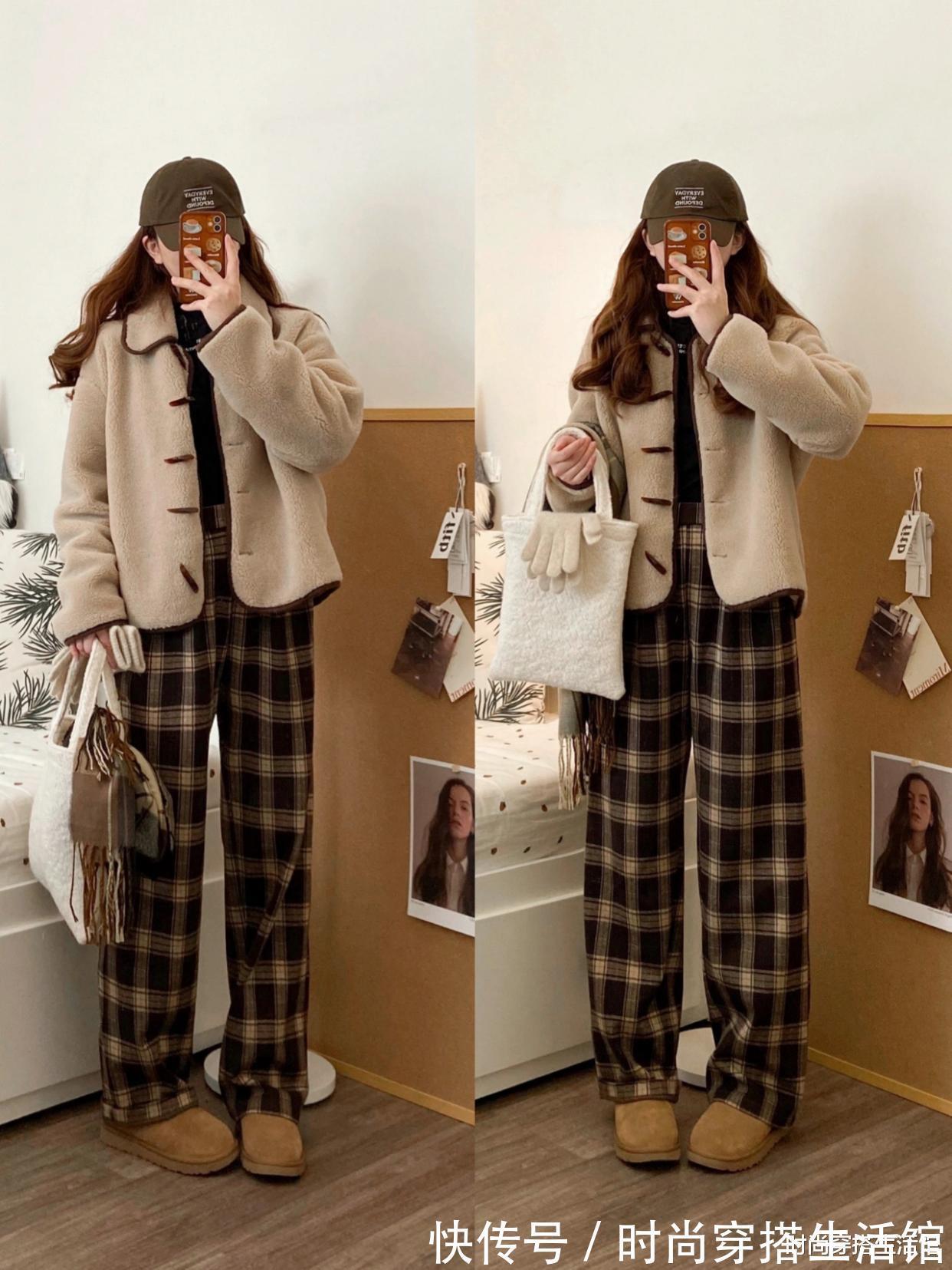 格纹裤|?这位时尚博主的穿搭真圈粉,简约大方又气质,冬天就这么穿超美