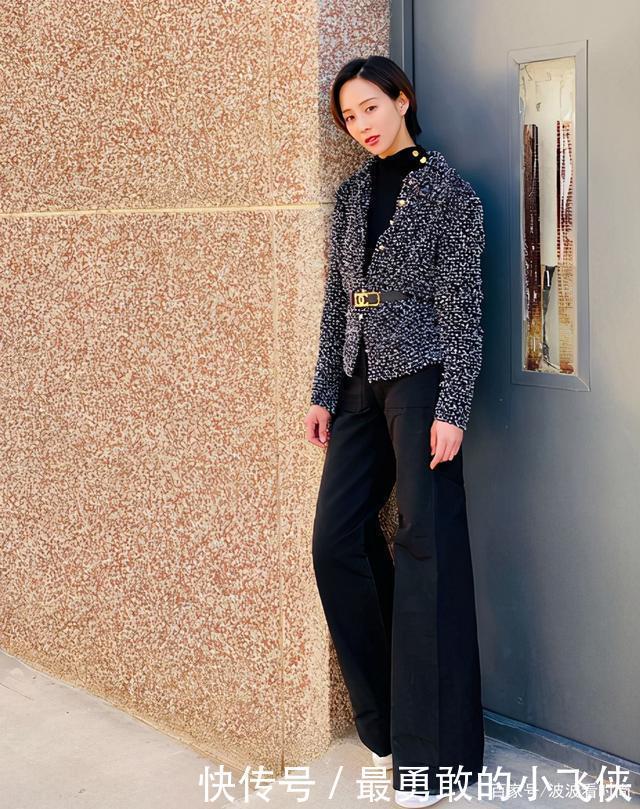优雅|张钧甯又飒又美,毛呢外套配阔腿裤干练优雅,短发造型更气质
