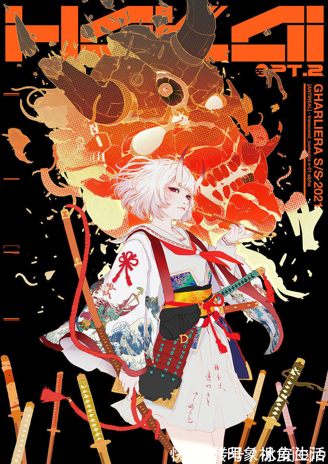 插画作品#又美又飒的赛博朋克少女插画,角色绘制充满了想象力