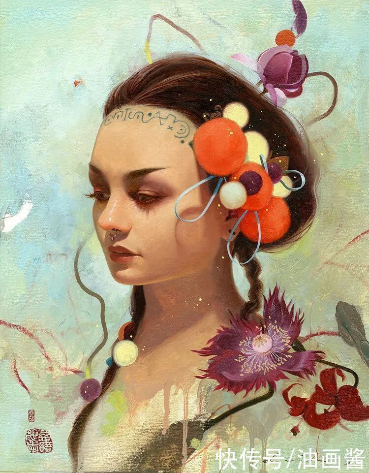 素描&韩风画家把女人画得像花一样美,看素描画,就知道是位高手