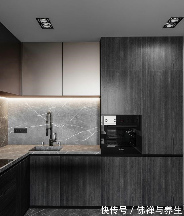 餐厨|现代两居,仅以黑灰两色,就打造出十足的高级感!