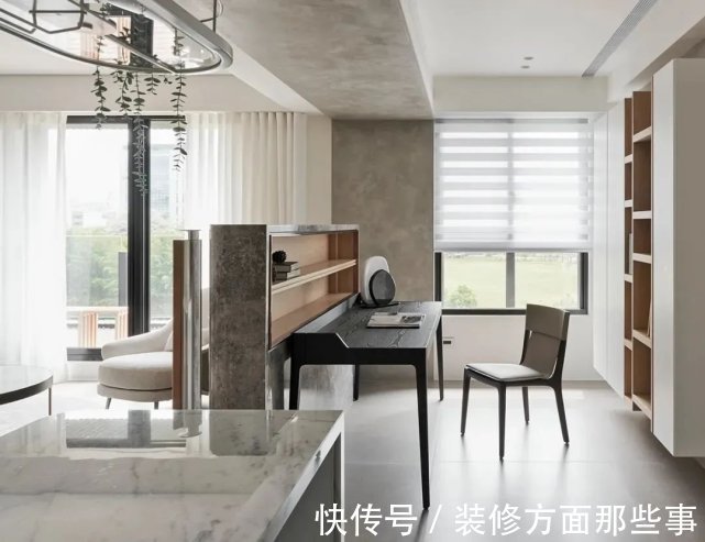 书房|116㎡现代三居室,拆掉次卧,半隔断电视墙隔出一个大书房