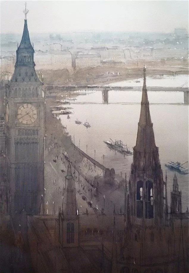 美术学院#Charles Villeneuve 的超美的城市风情水彩！