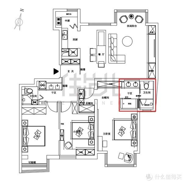 卫浴|绝！5口之家0杂物，只靠1扇门实现卫浴三分离