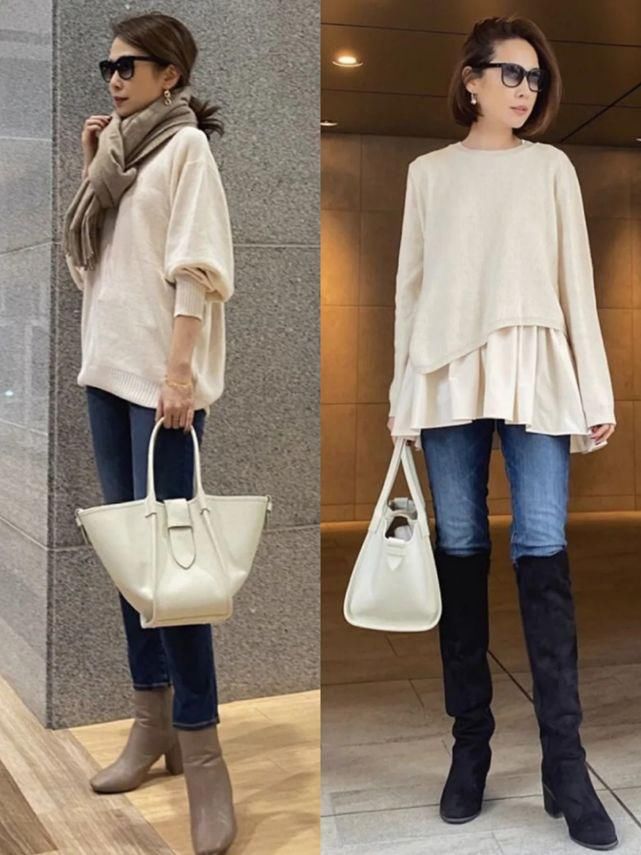 “烟管裤”怎么搭才时髦？日本50岁博主的搭配思路，优雅又高级