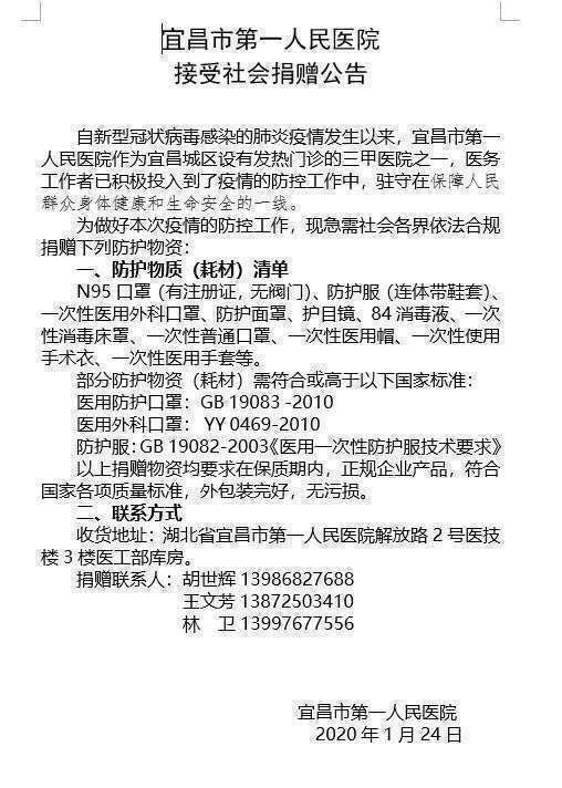 宜昌市|【人民好医生-求助信息20】宜昌市各医院急需防疫用品信息