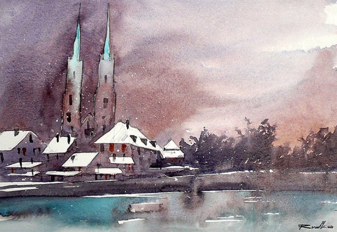 水彩画@波兰水彩画家拉法尔的街市景观画,耐看!