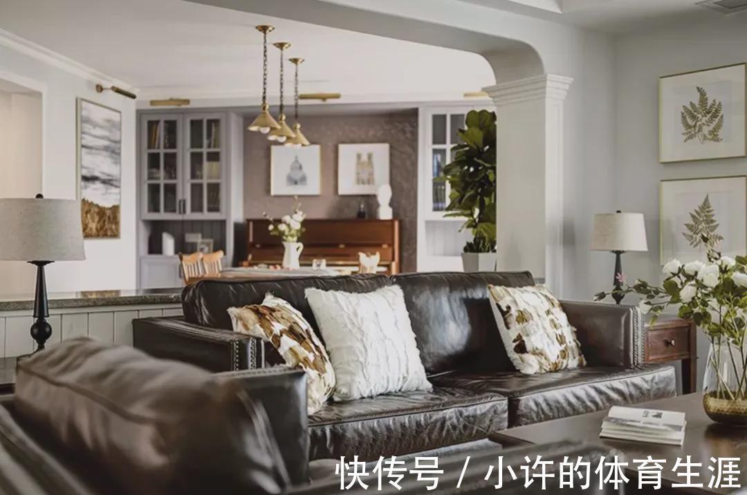 地砖|147㎡美式小豪宅,玄关六边形地砖美极了,原木餐厅低调大气