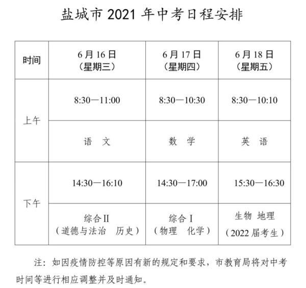 定了！2021年盐城中考方案发布！