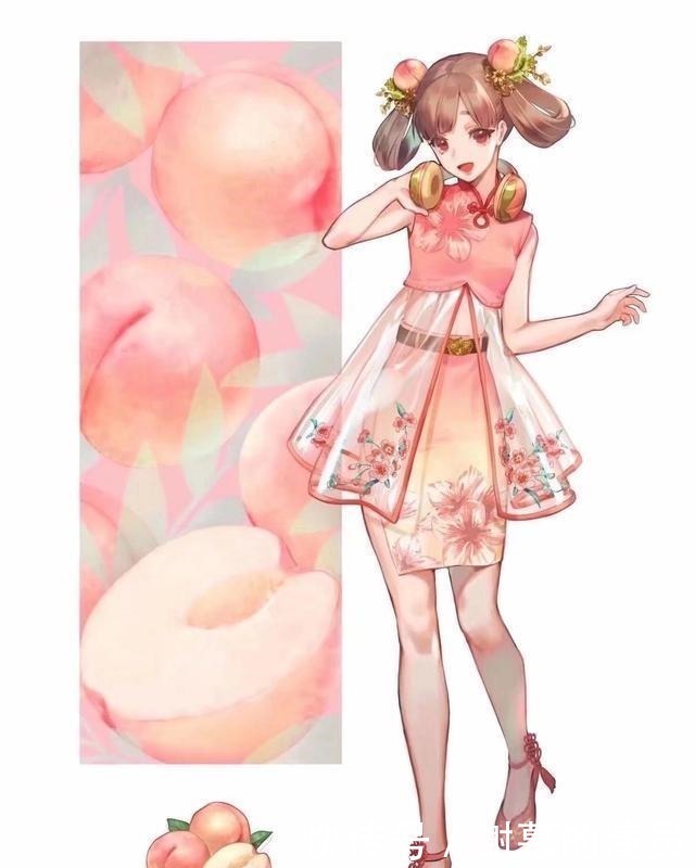 草莓|画师将食物娘化了,水蜜桃小姐软萌可爱,草莓小姐一眼倾心