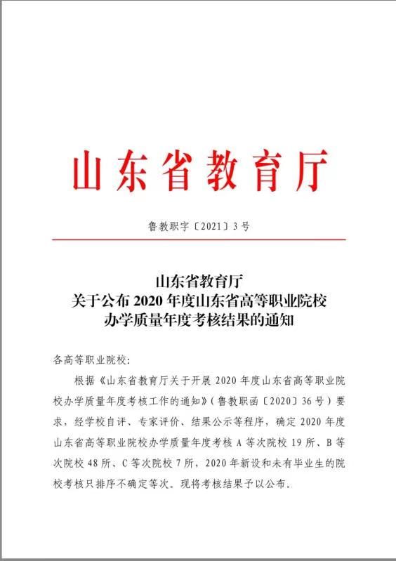 这19所院校A等次！山东2020年高职院校办学质量考核结果公布