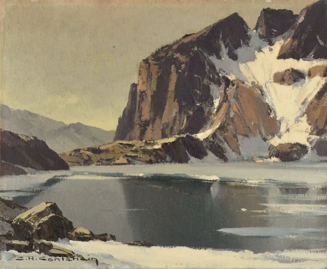 冰雪山脉$查尔斯·亨利·康坦辛(Charles Contencin)冰雪山脉风景绘画