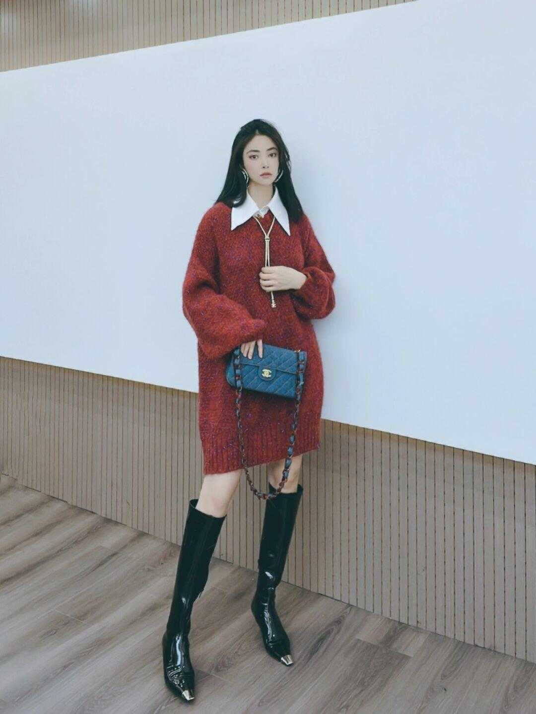 棕色|谁说针织连衣裙搭不出范,直筒针织连衣裙,时尚气质惊喜不断