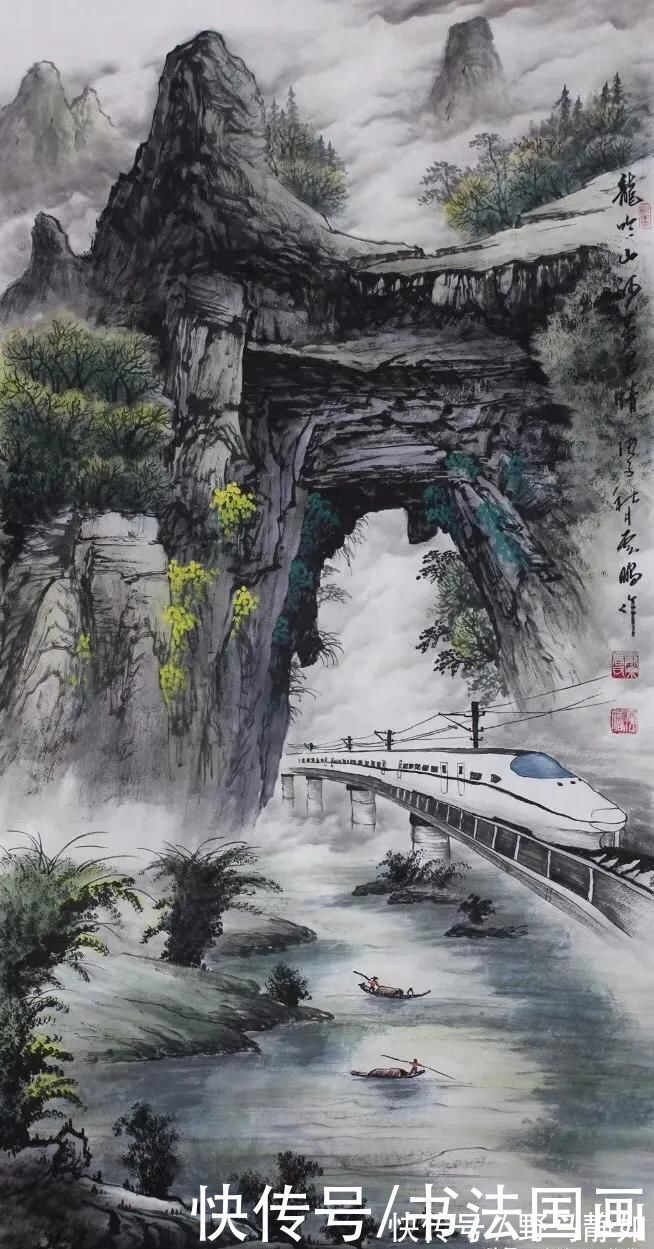 财通四海&书法定制，国画收藏，行书楷书山水画《谋事在人，成事在天》