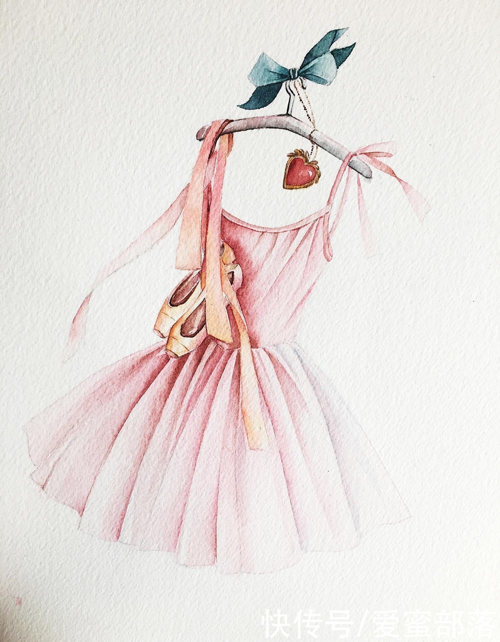 皱褶|好看又适合新手练习的水彩作品,粉色舞裙