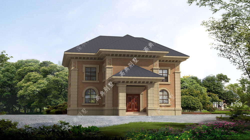 这款欧式风格的别墅，虽然不是很华丽，但是很时尚。