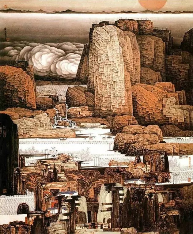 山水画$“江南鬼才”笔下的工笔山水画,色彩丰富,太震撼了!