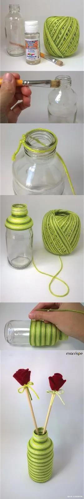 废旧玻璃瓶不要扔，一团毛线就让瓶子美翻，谁都学得会的手工