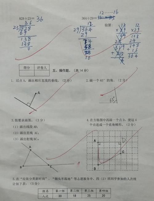 市统考试题，四年级数学上册期末六页试卷，题量较多，难度却不大