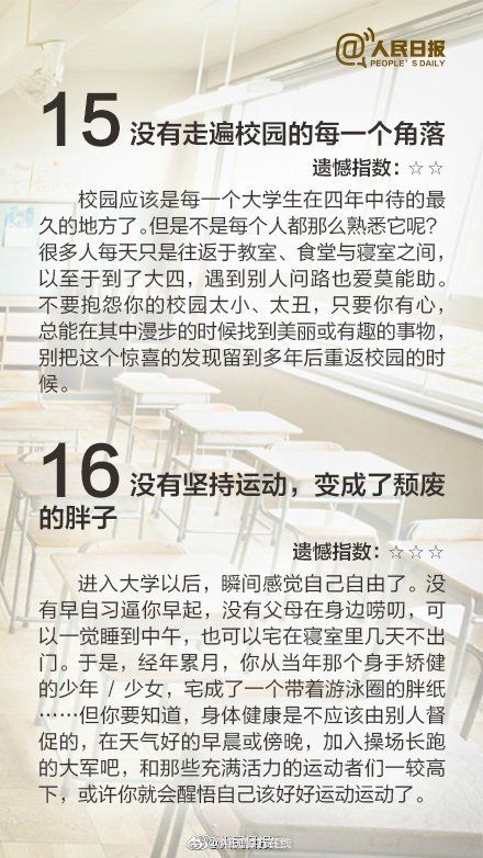 遗憾|大学生遗憾排行榜 大学最遗憾的16件事