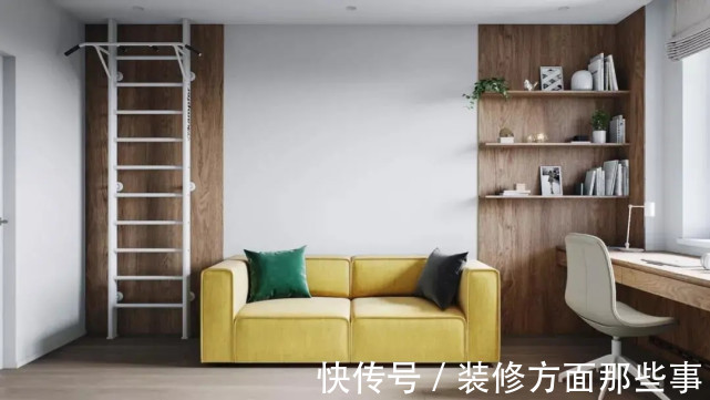 餐桌|86平现代二居室,餐桌、与中岛相连用金属架做「漂浮」状