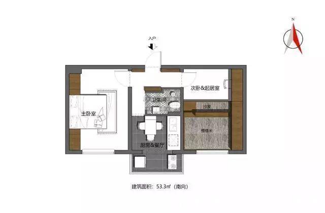 三合一|53平老房改造，卧室、书房、客厅三合一，小户型两室的创意设计