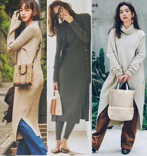  今冬火了一条裙子叫“针织连衣裙”，温柔知性，配大衣棉服穿很美