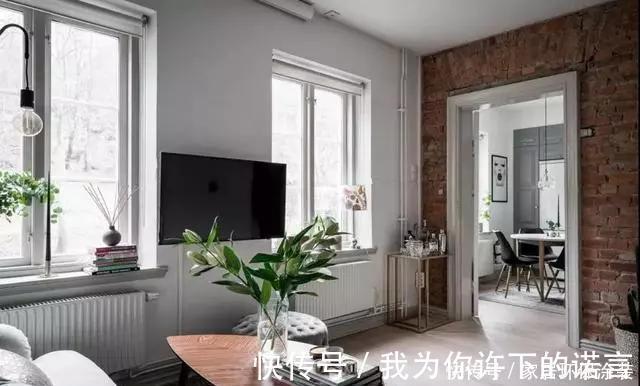 绿植|36平一室公寓,餐厨一体,客卧合并,个性红砖墙,装出小豪宅质感