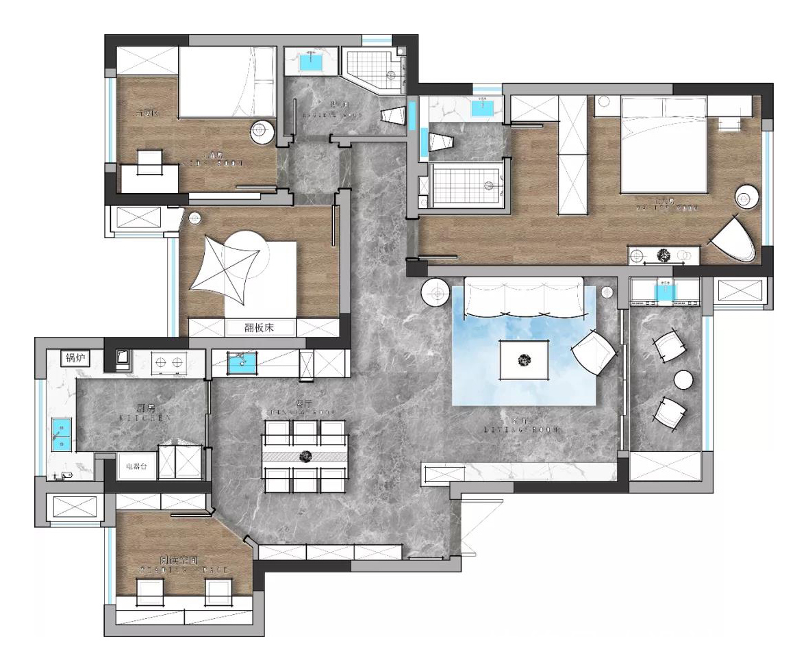 四居|125㎡简约四居，黑白灰+暖色，一眼就爱上，无以复加