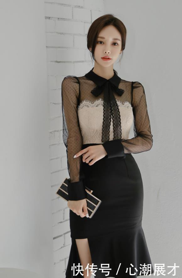 美人图鉴孙允珠:黑白相间星点飘纱百褶混搭裙