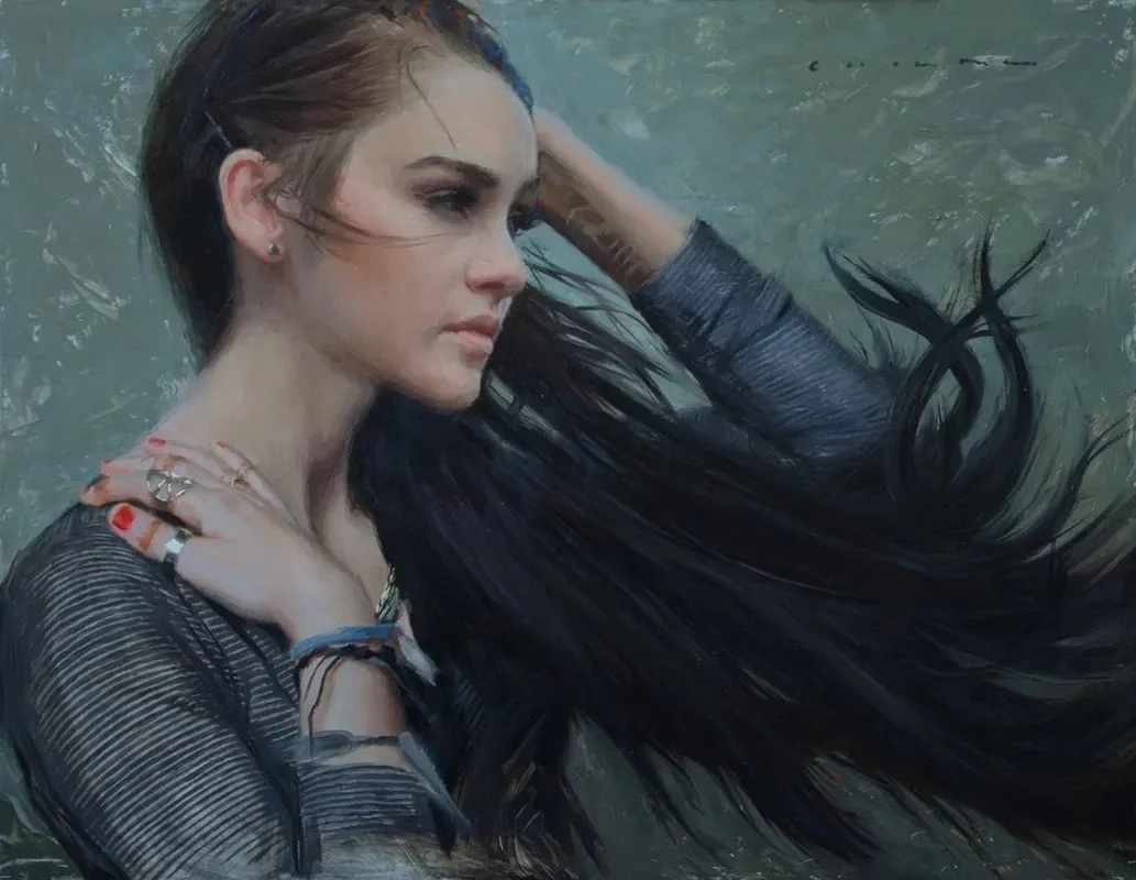 油画#每一幅肖像油画中,凯西·查尔兹都努力捕捉到人类形态的美