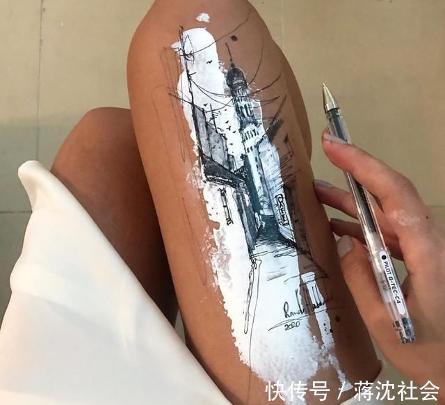 颜料|迪拜90后美女画家，以大腿为画布写生，网友：艺术流氓